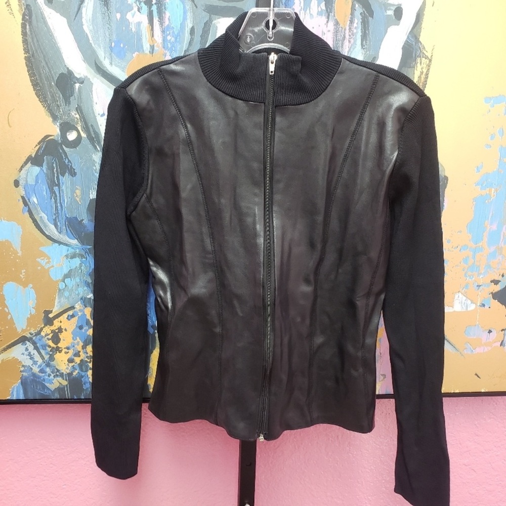 💖EUC💖WHBM Faux Leather/Sweater Jacket